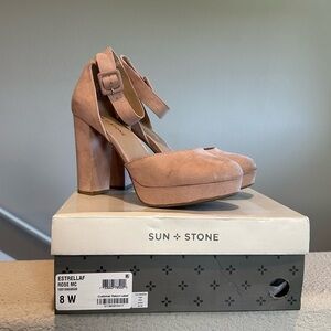 Sun + Stone Rose Pink Block Heel Pumps with Ankle Strap size 8
